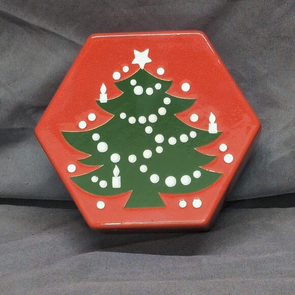 Vintage Waechtersbach Christmas Tree Six Sided Ceramic Box, Trinket Box Hexagon - Picture 1 of 4